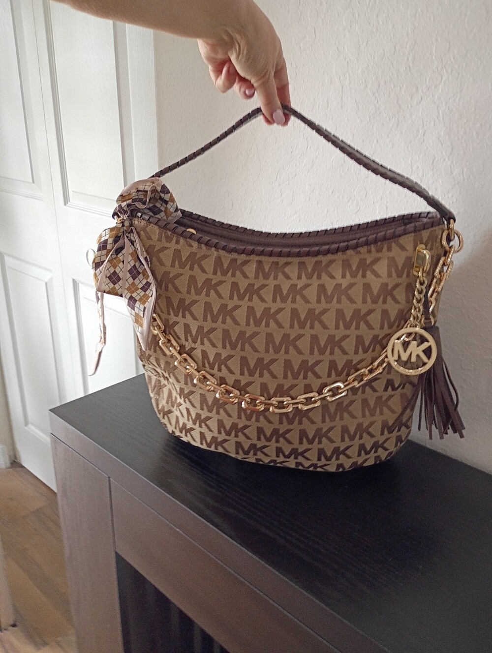 Michael Kors Brown Signature MK Logo Hobo Bag.  Prestige Condition!